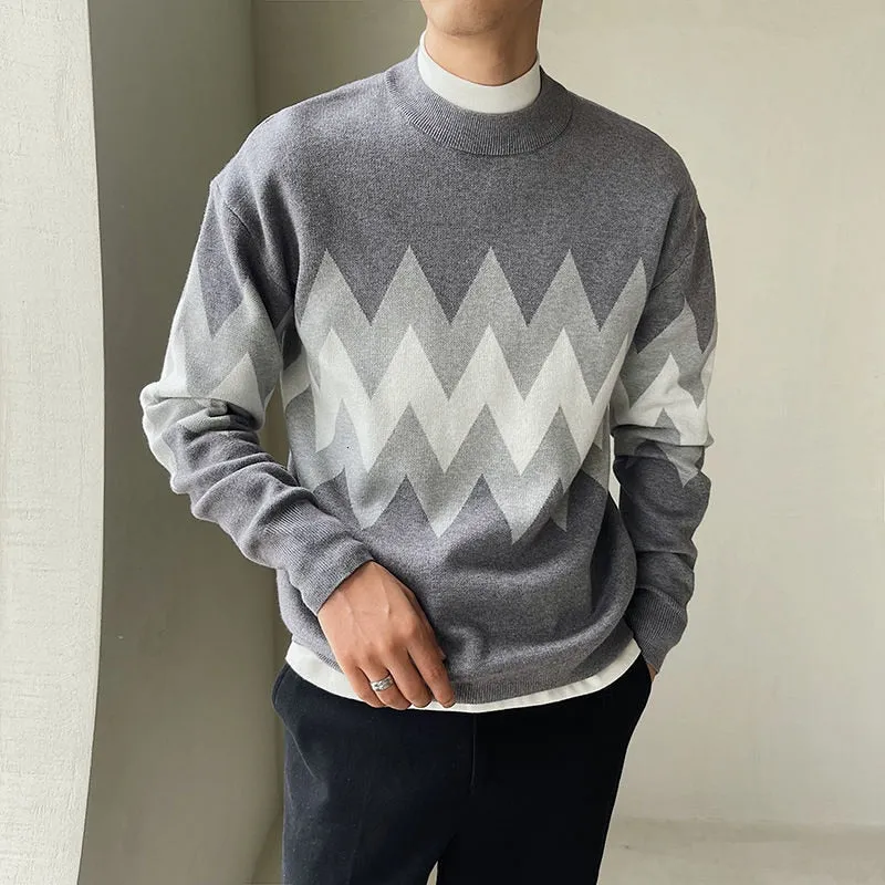 Men's England Style Geometric Pattern Long Sleeve O-neck Pullover Sweater