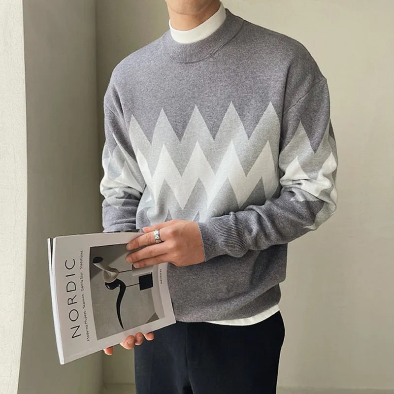 Men's England Style Geometric Pattern Long Sleeve O-neck Pullover Sweater