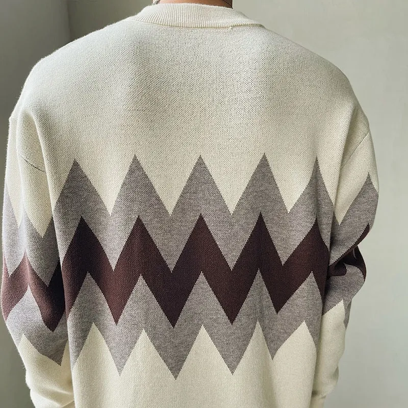 Men's England Style Geometric Pattern Long Sleeve O-neck Pullover Sweater