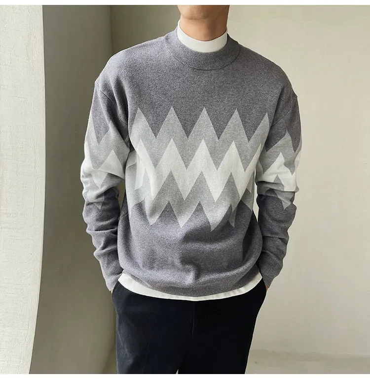 Men's England Style Geometric Pattern Long Sleeve O-neck Pullover Sweater