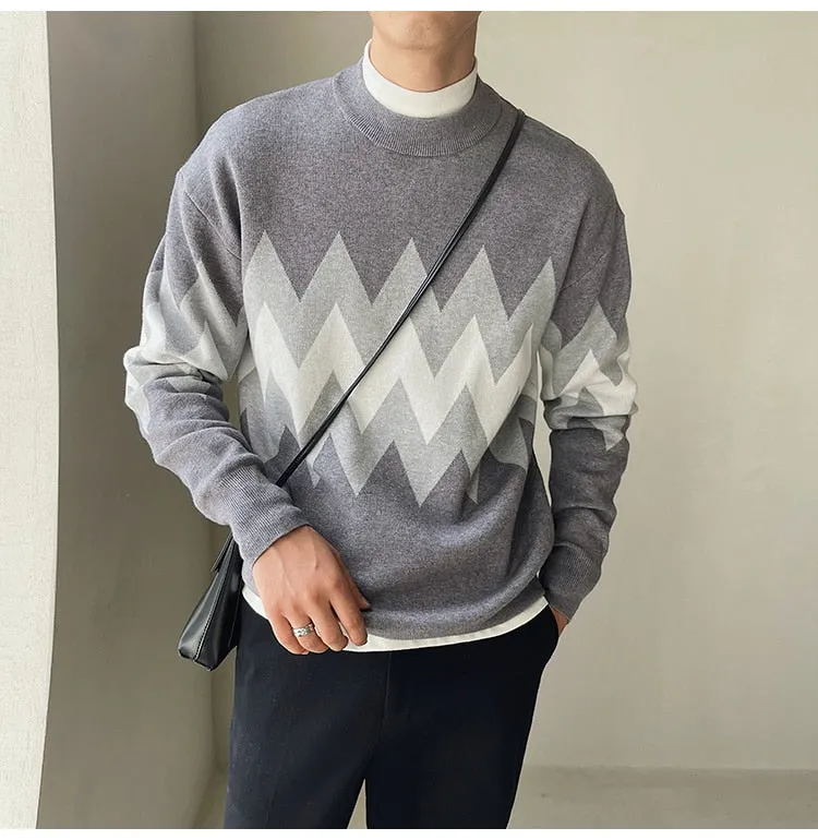 Men's England Style Geometric Pattern Long Sleeve O-neck Pullover Sweater