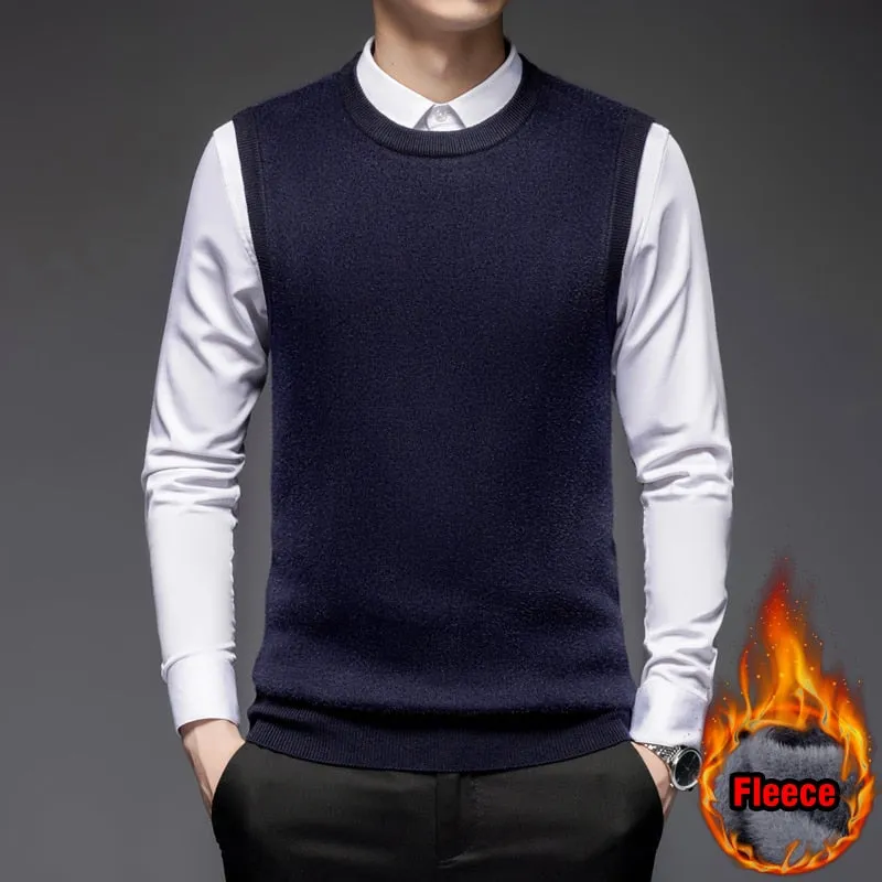 Men's Fashion Classic Style Thick Fleece Crew Neck Winter Warm Sweater