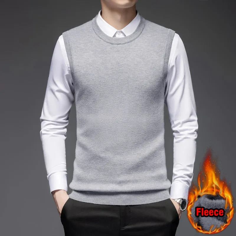 Men's Fashion Classic Style Thick Fleece Crew Neck Winter Warm Sweater