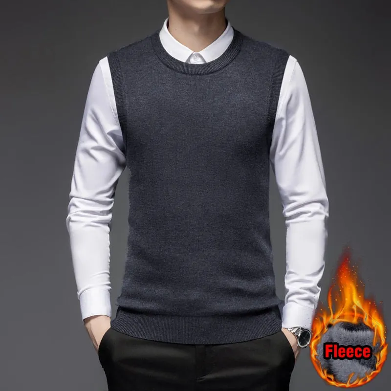 Men's Fashion Classic Style Thick Fleece Crew Neck Winter Warm Sweater