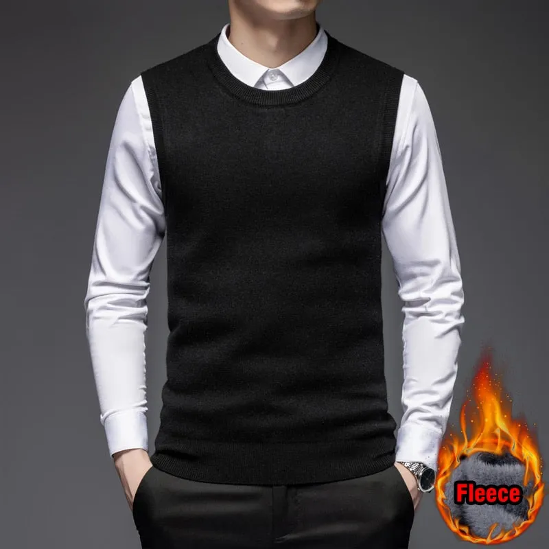 Men's Fashion Classic Style Thick Fleece Crew Neck Winter Warm Sweater