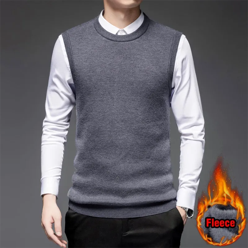 Men's Fashion Classic Style Thick Fleece Crew Neck Winter Warm Sweater