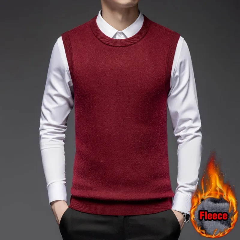 Men's Fashion Classic Style Thick Fleece Crew Neck Winter Warm Sweater