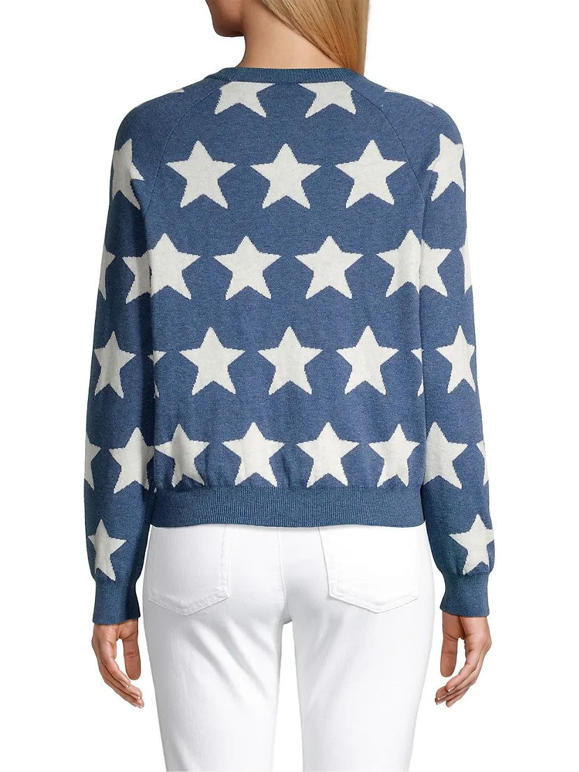 Minnie Rose Cotton Cashmere Star Jacquard Crew Neck Sweater