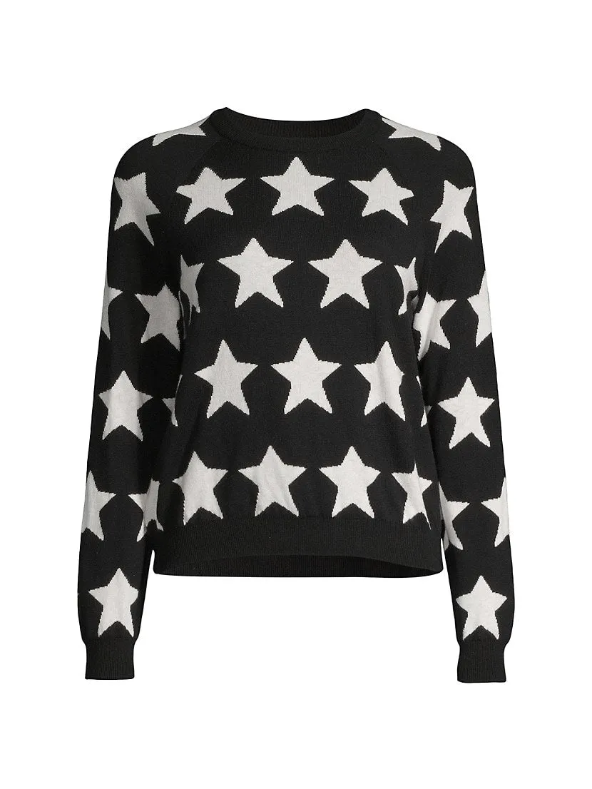 Minnie Rose Cotton Cashmere Star Jacquard Crew Neck Sweater