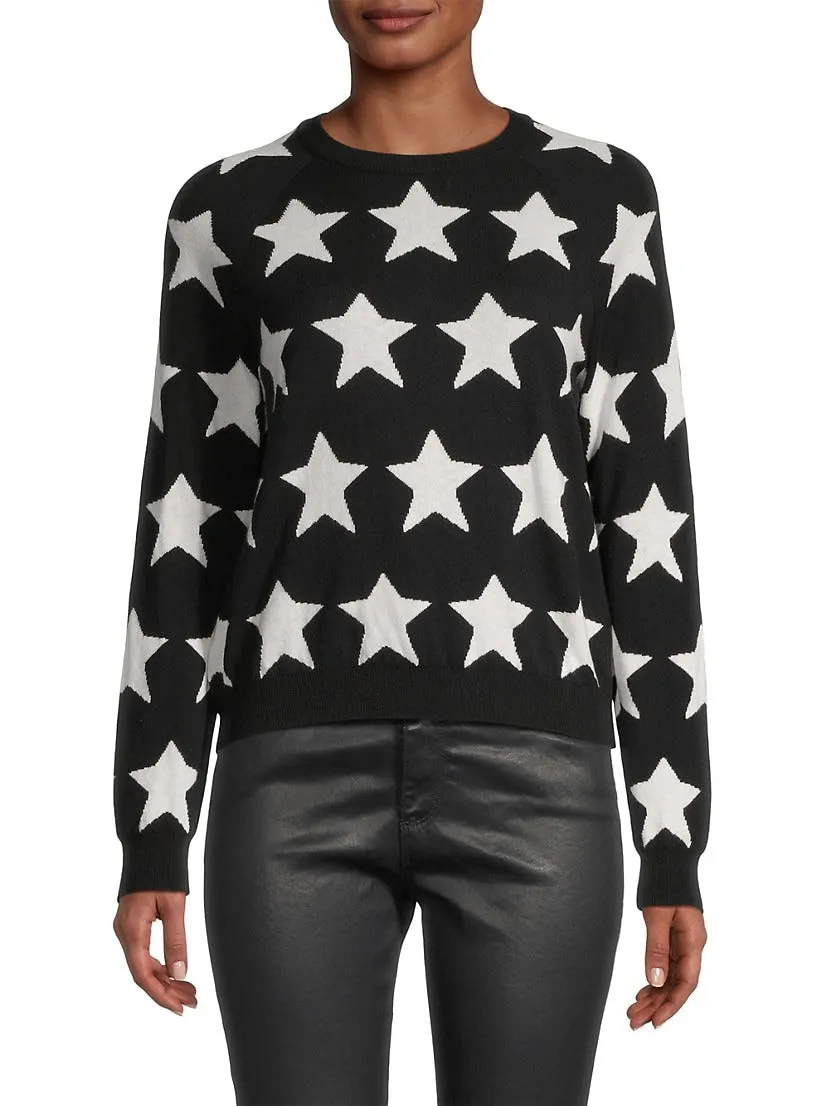 Minnie Rose Cotton Cashmere Star Jacquard Crew Neck Sweater