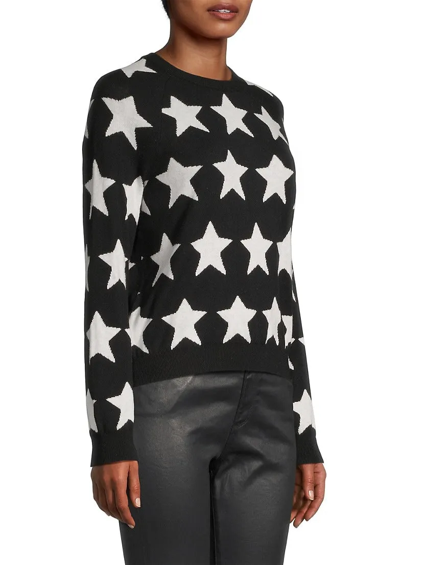 Minnie Rose Cotton Cashmere Star Jacquard Crew Neck Sweater