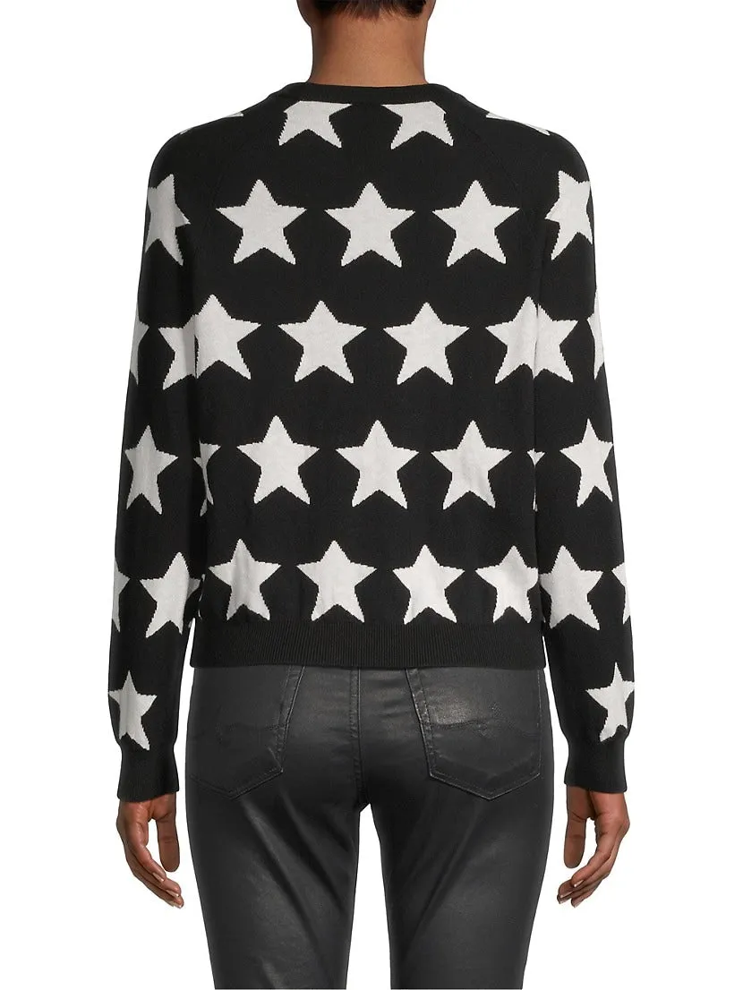 Minnie Rose Cotton Cashmere Star Jacquard Crew Neck Sweater