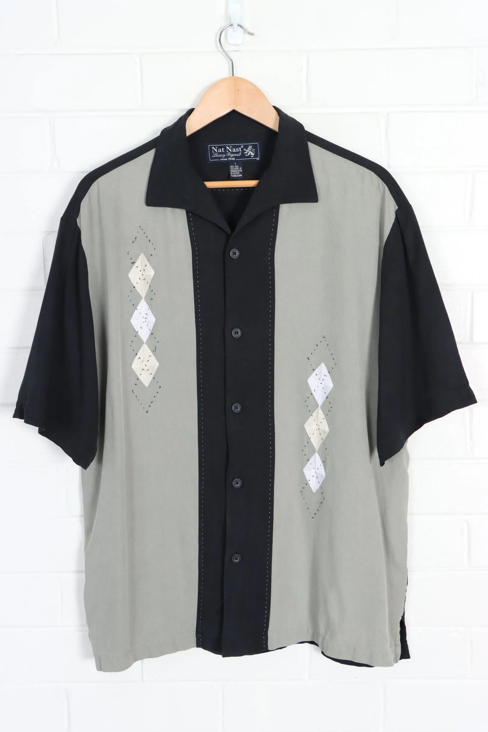 NAT NAST Silk Argyle Bowling Shirt (L-XL)