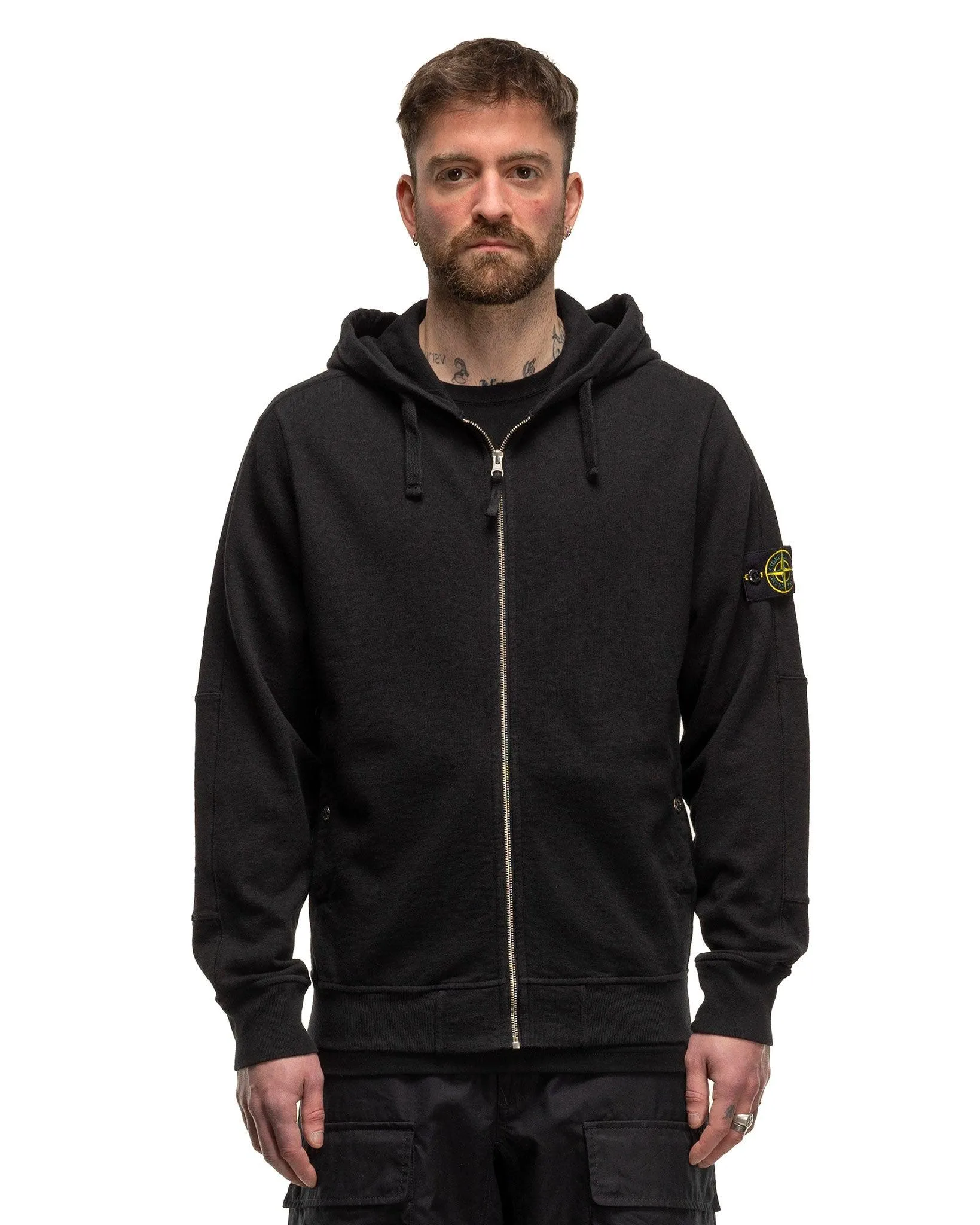 Old' Treatment Hooded Full Zipper Sweatshirt Black