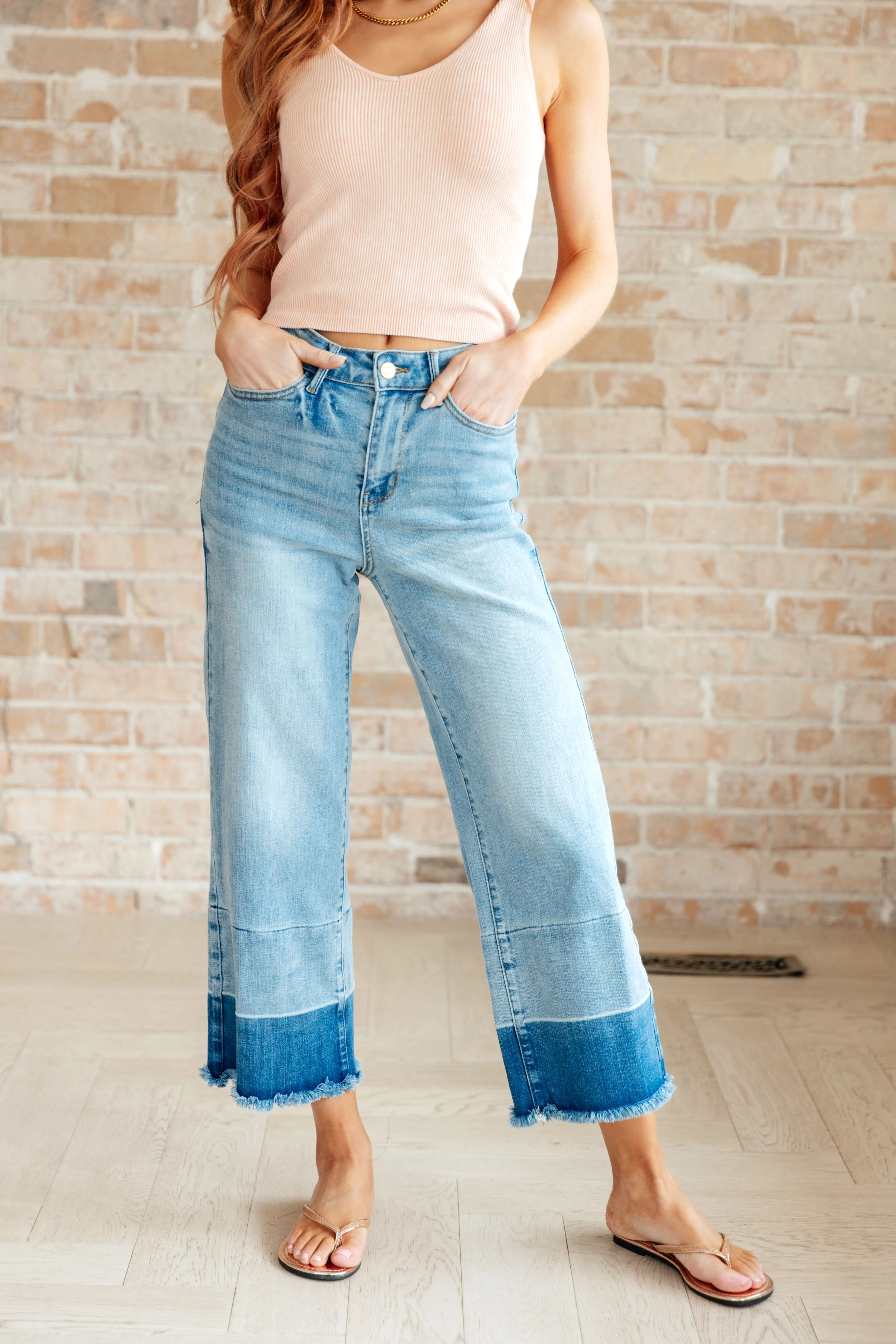 Olivia High Rise Wide Leg Crop Jeans in Medium Wash