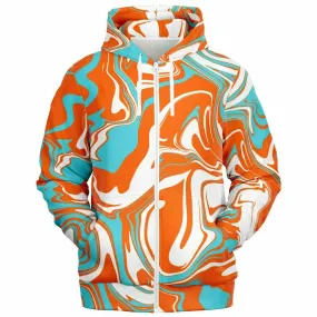 Orange Turquoise and White Oil Spill Zip-Up Hoodie