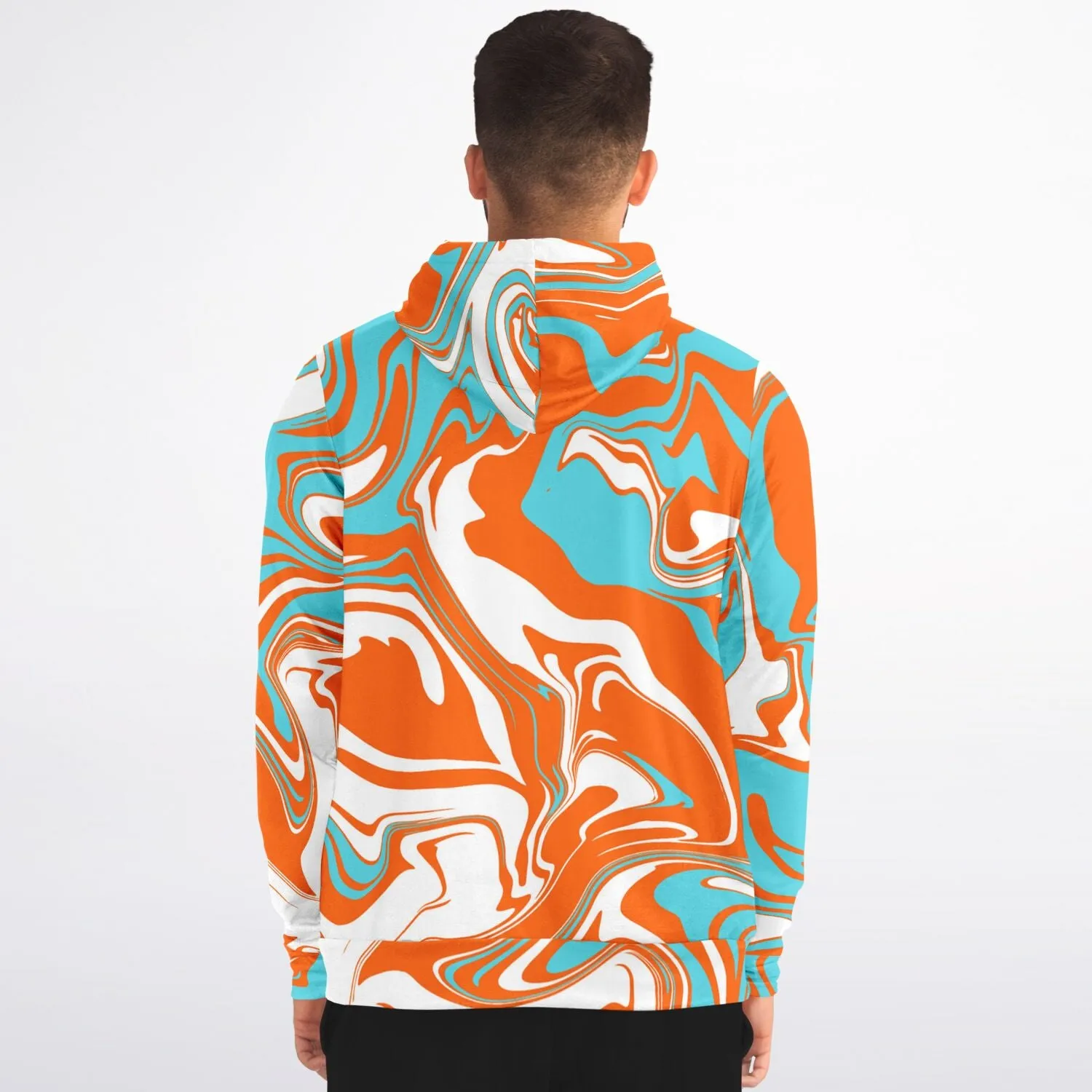 Orange Turquoise and White Oil Spill Zip-Up Hoodie