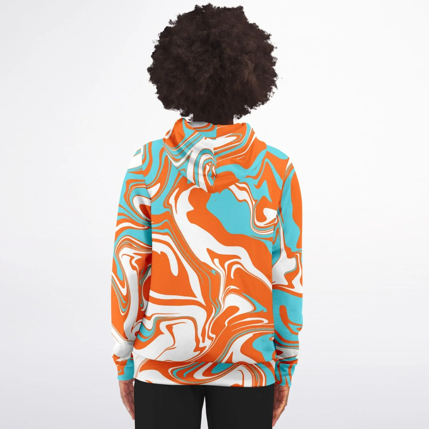 Orange Turquoise and White Oil Spill Zip-Up Hoodie