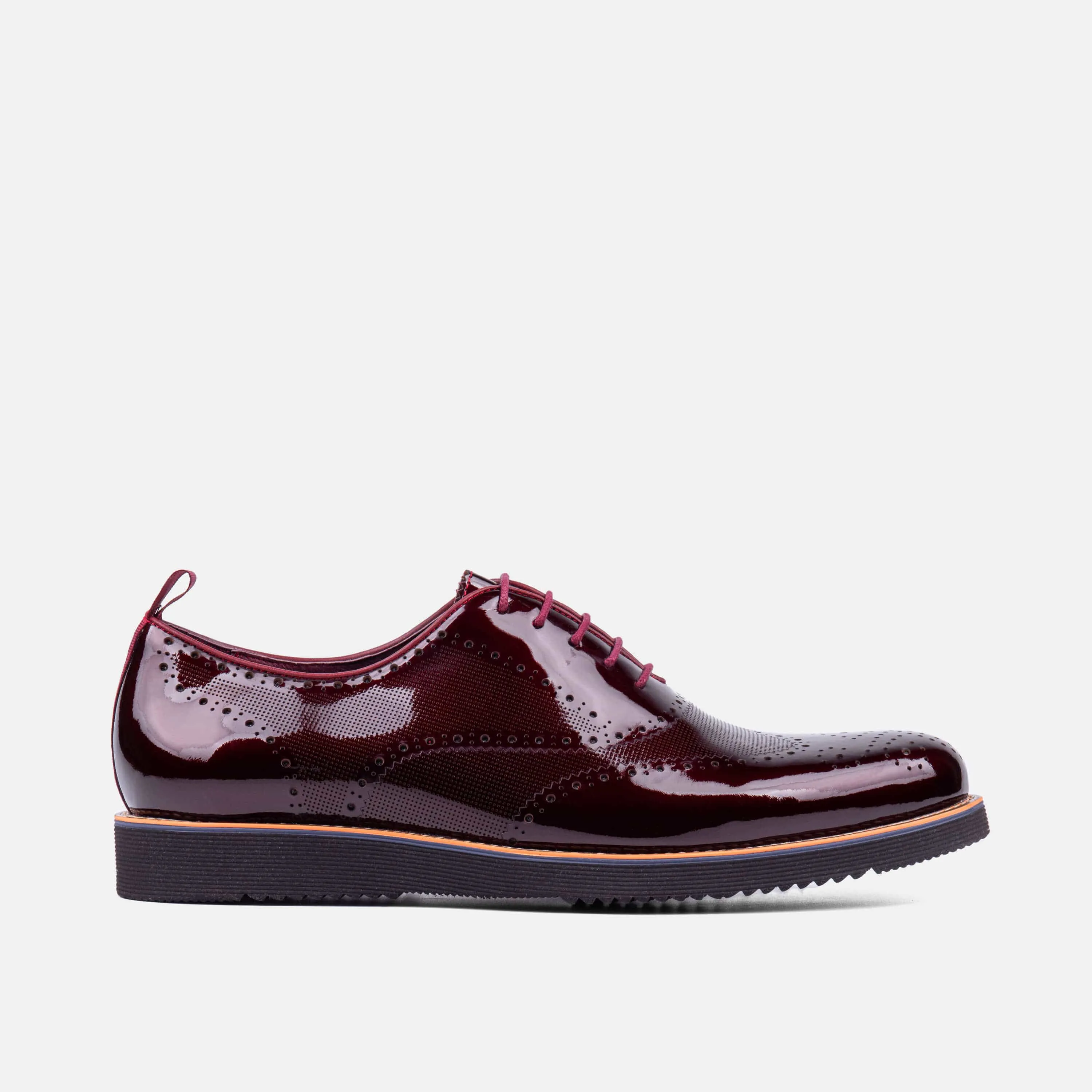 Oscar Burgundy Patent Leather Wholecut Brogue Sneakers