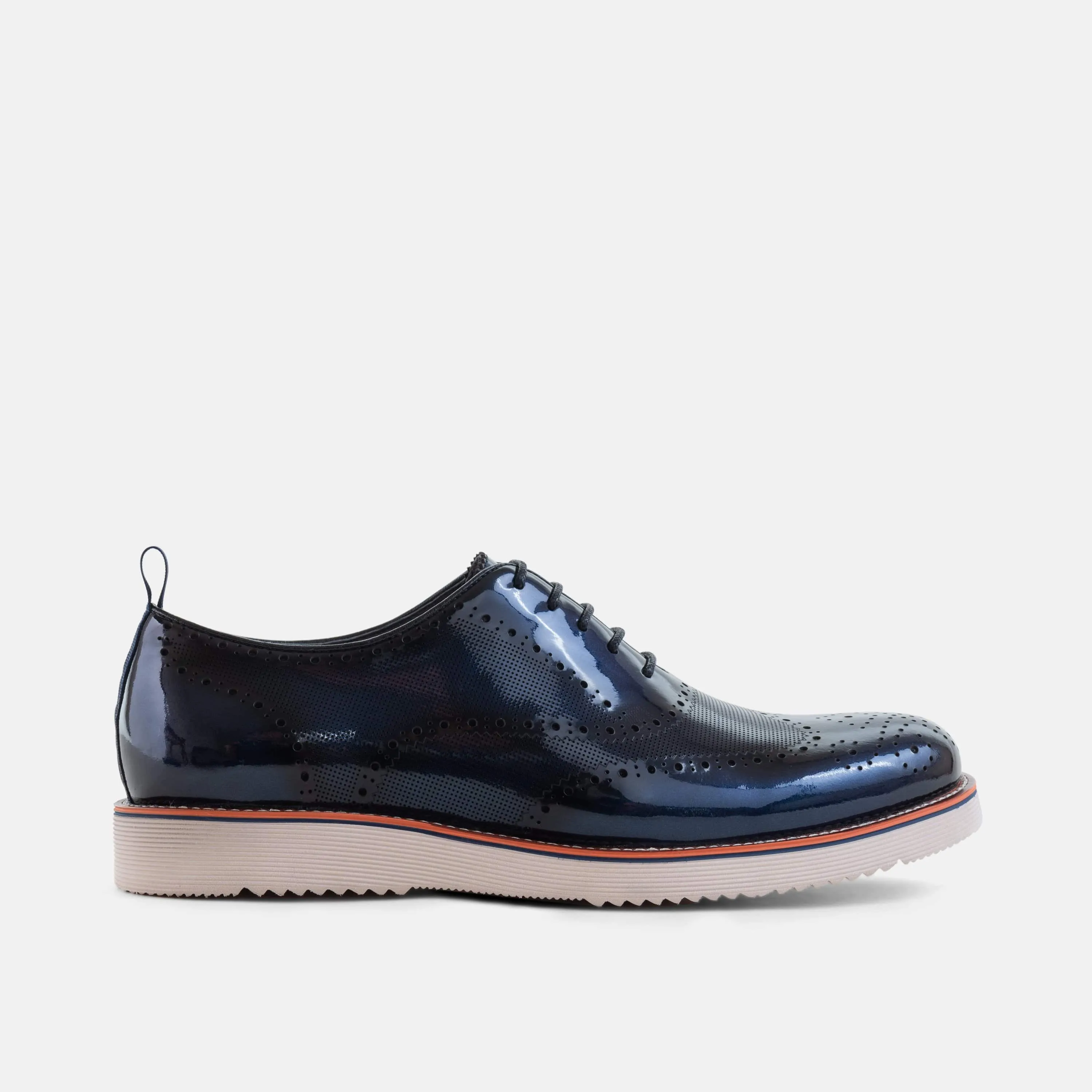 Oscar Navy Patent Leather Wholecut Brogue Sneakers