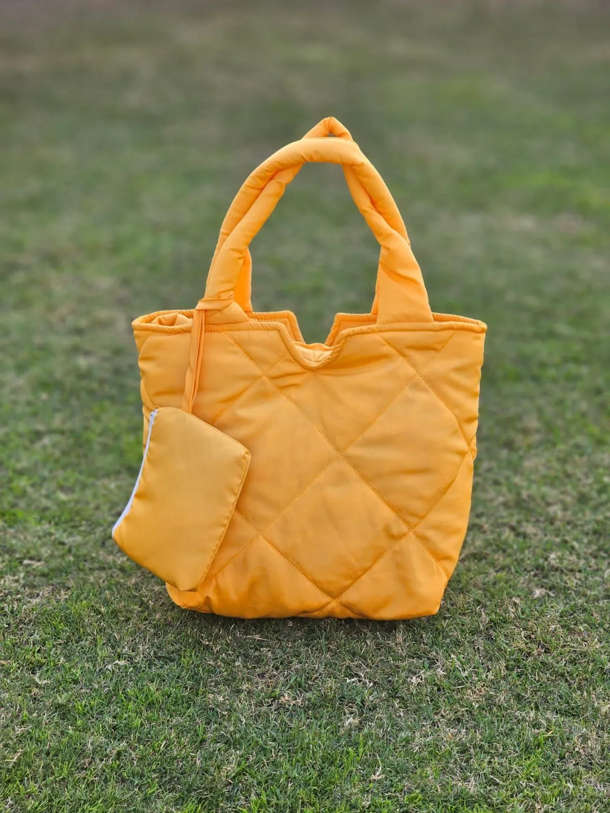 Padded Tote Handbag Large Capacity Quilted Shoulder Pillow Bag Small Mustard