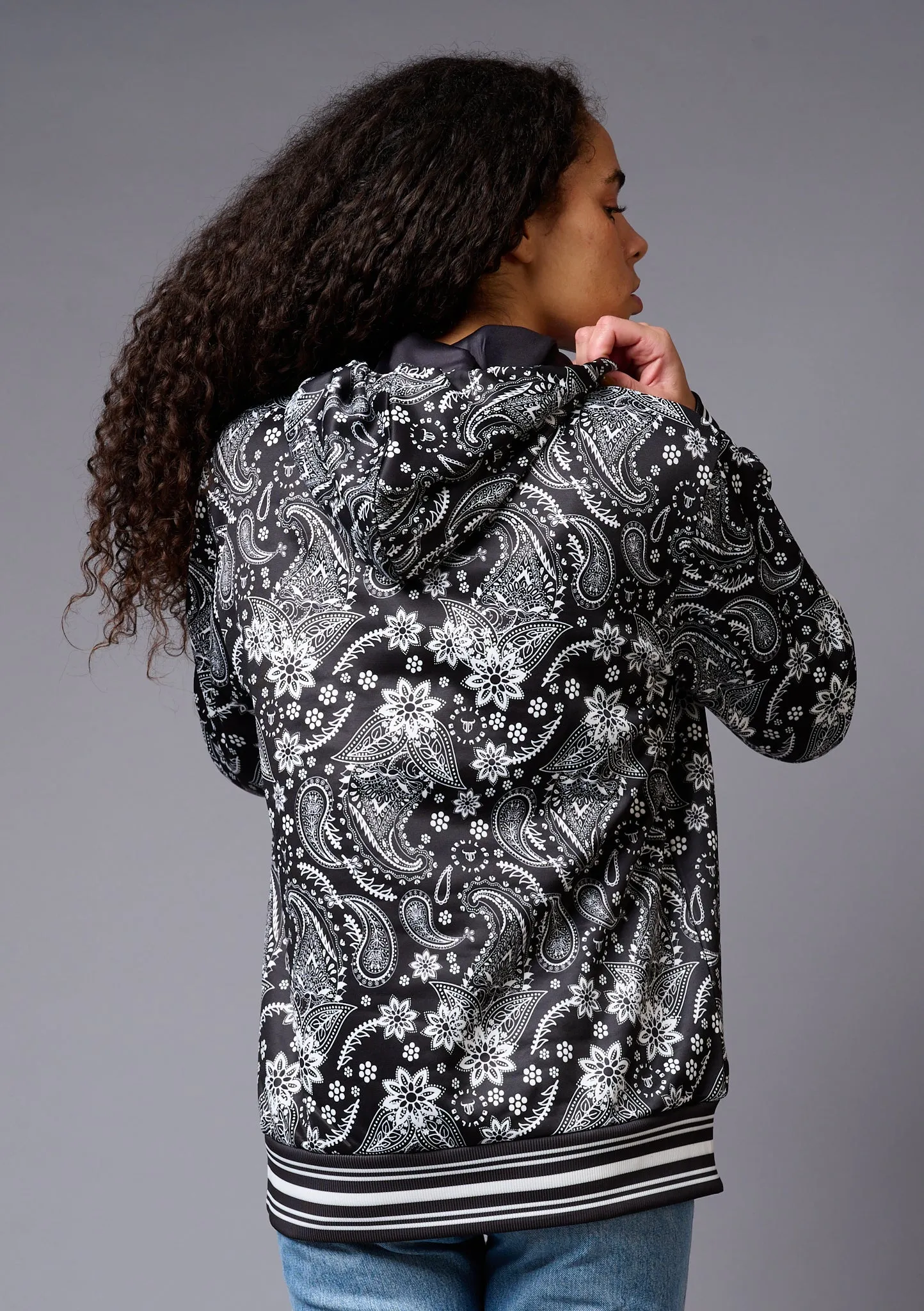 Paisely Design Printed Black Hoodie for Women