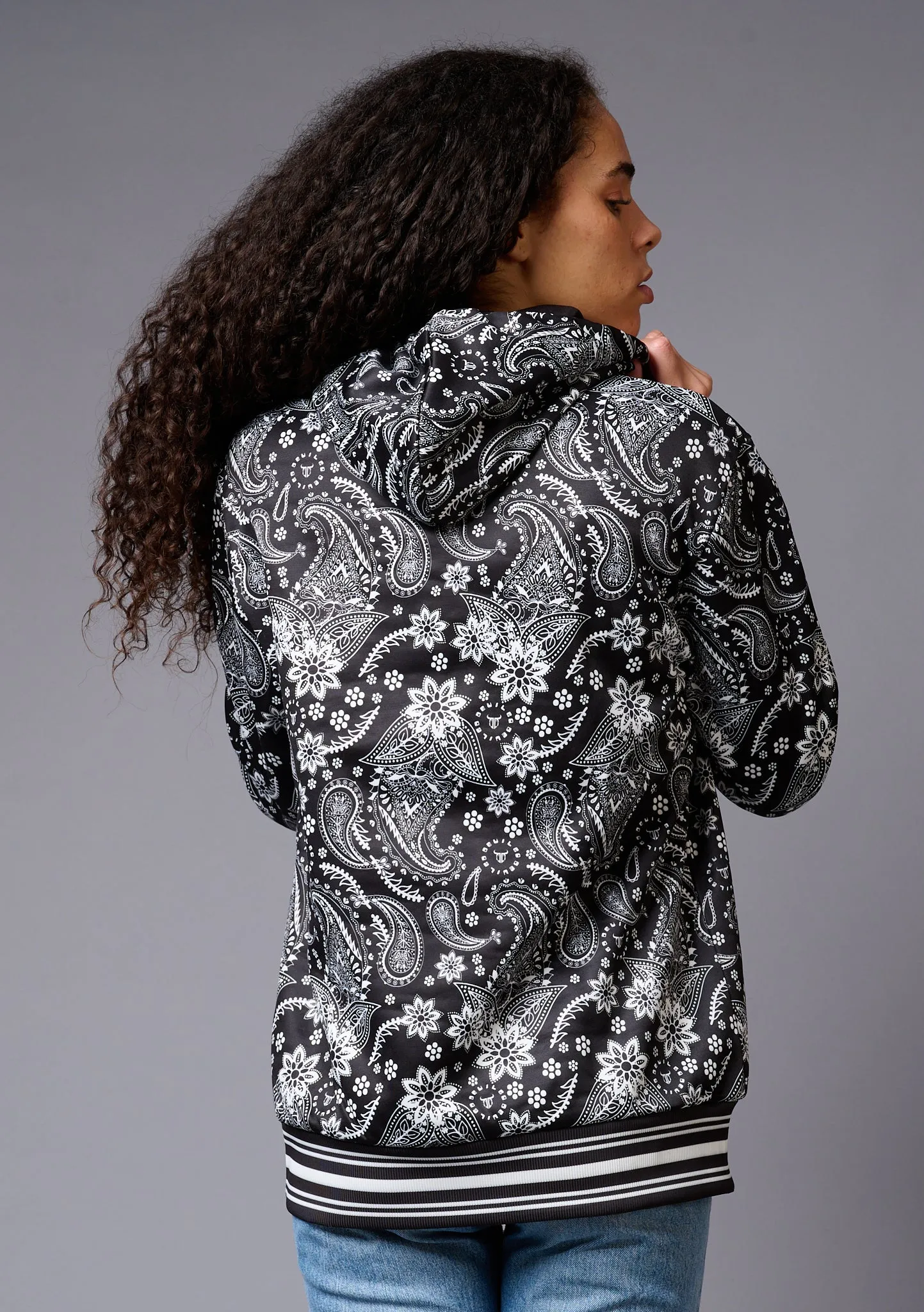 Paisely Design Printed Black Hoodie for Women