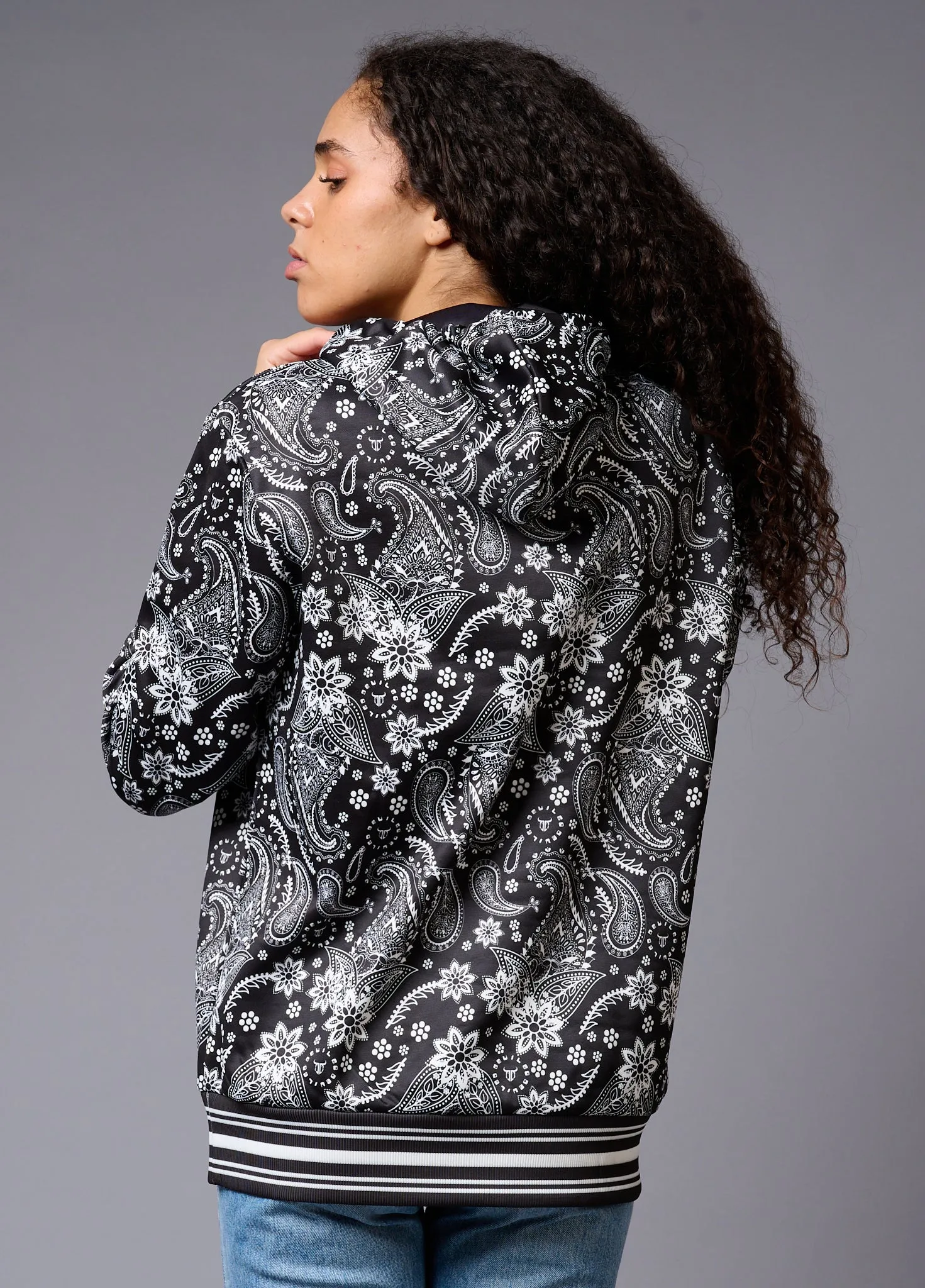 Paisely Design Printed Black Hoodie for Women