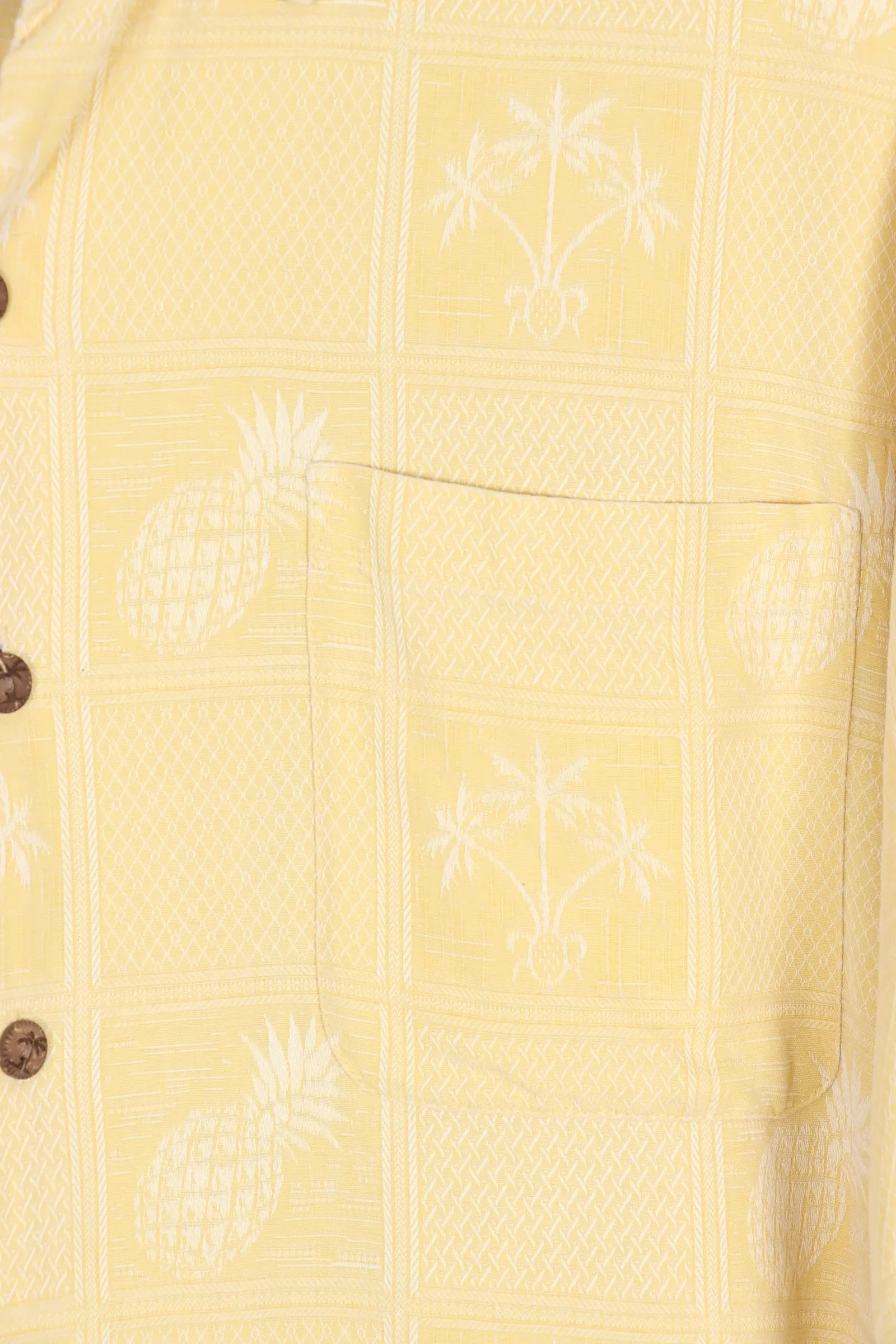 Pale Yellow Pineapple & Palm Trees Silk Button Up Shirt (L-XL)