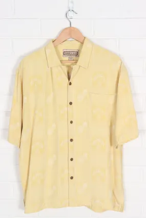 Pale Yellow Pineapple & Palm Trees Silk Button Up Shirt (L-XL)