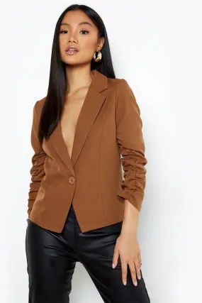 Petite Ruched Sleeve Slim Fit Blazer