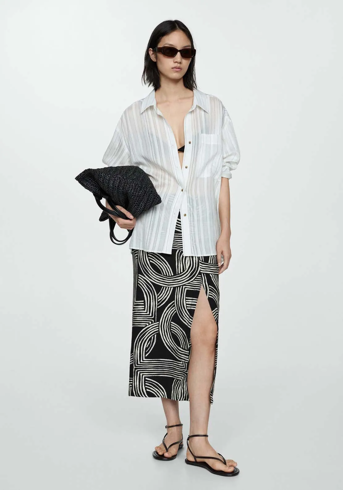 Printed skirt with slit