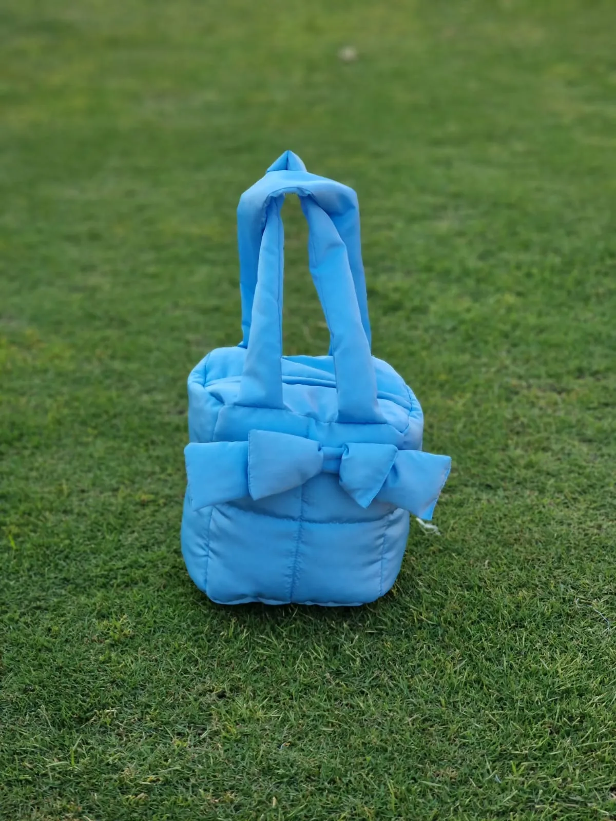 Puffer Bag Bow Tote Bag-Sky Blue