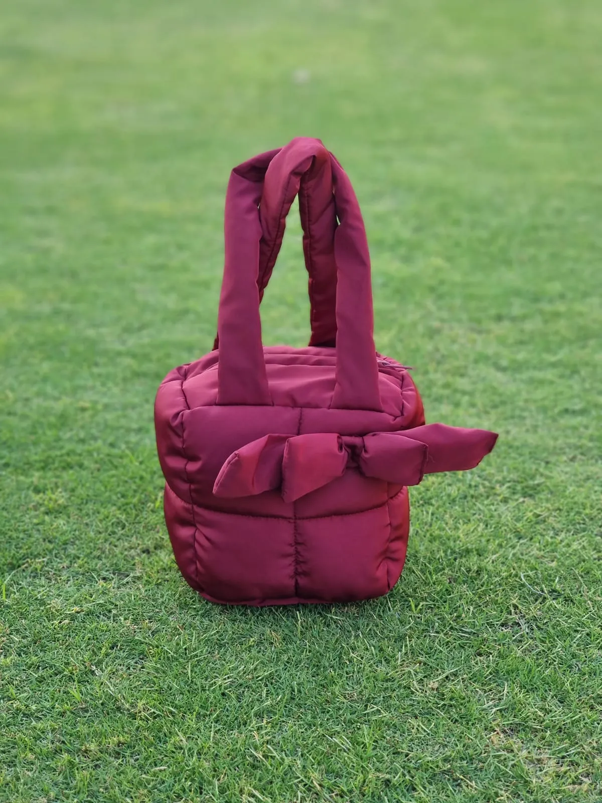 Puffer Bag Bow Tote Bag-Wine