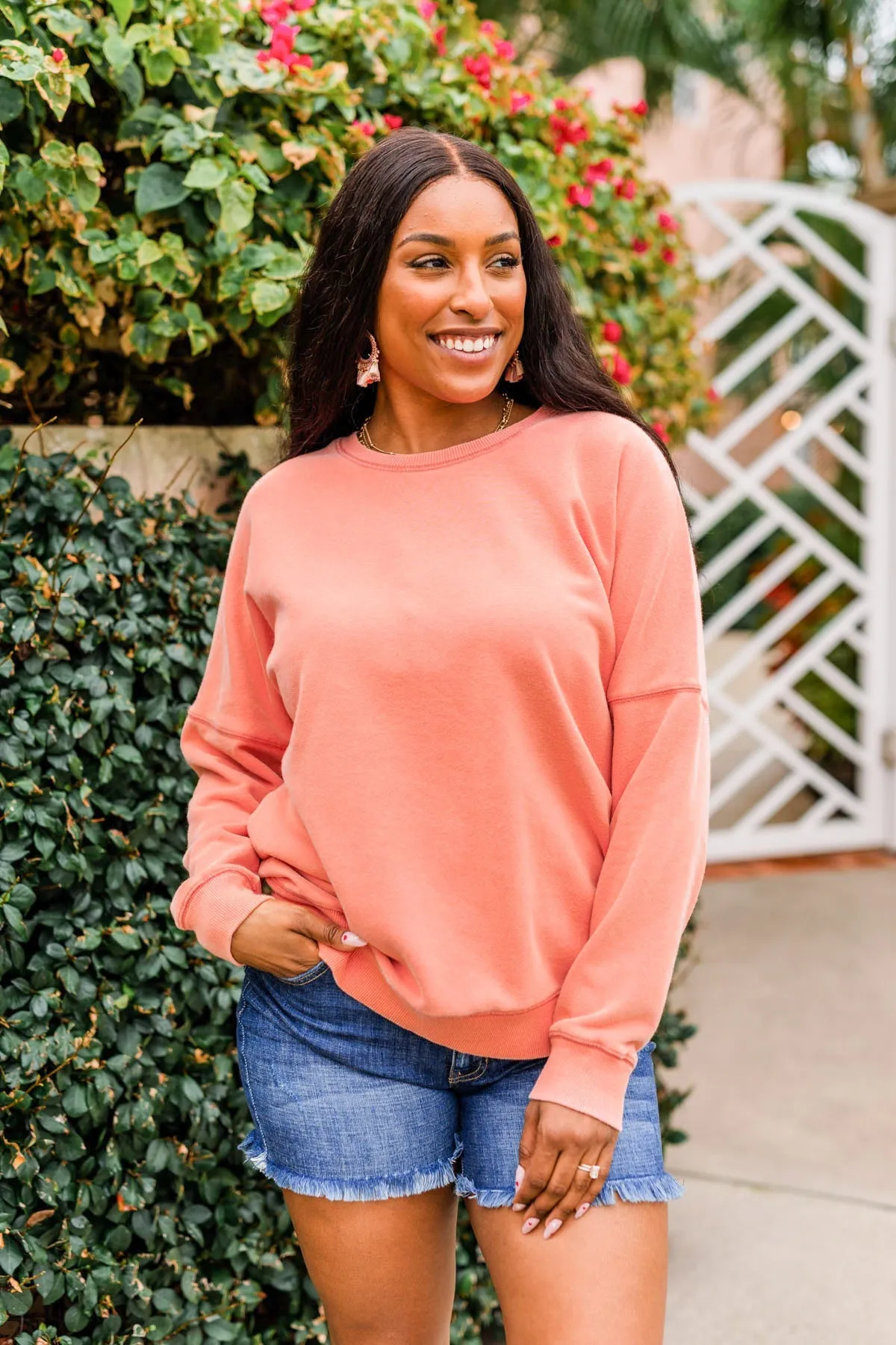 Pulse Basics Notice Me Crew Neck Pullover- Peach