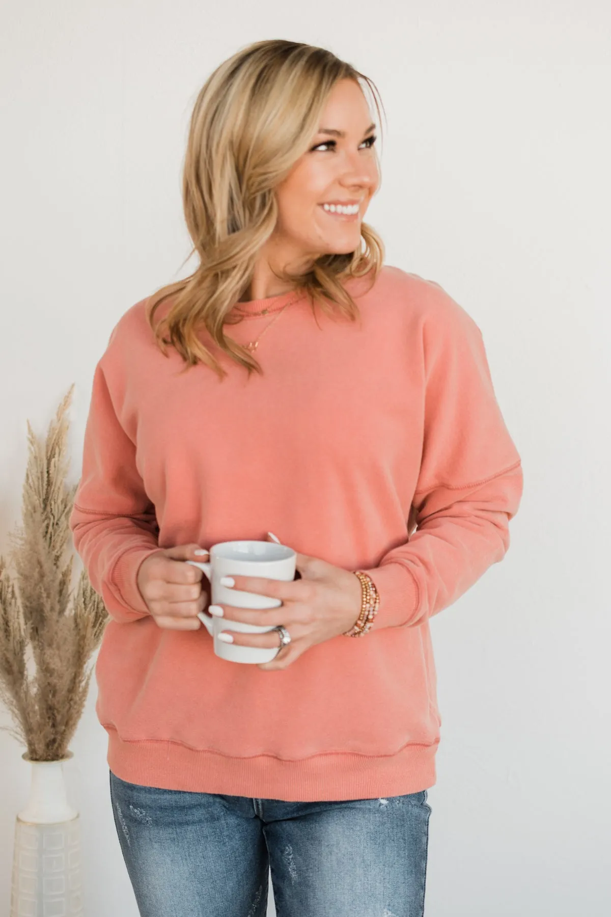 Pulse Basics Notice Me Crew Neck Pullover- Peach