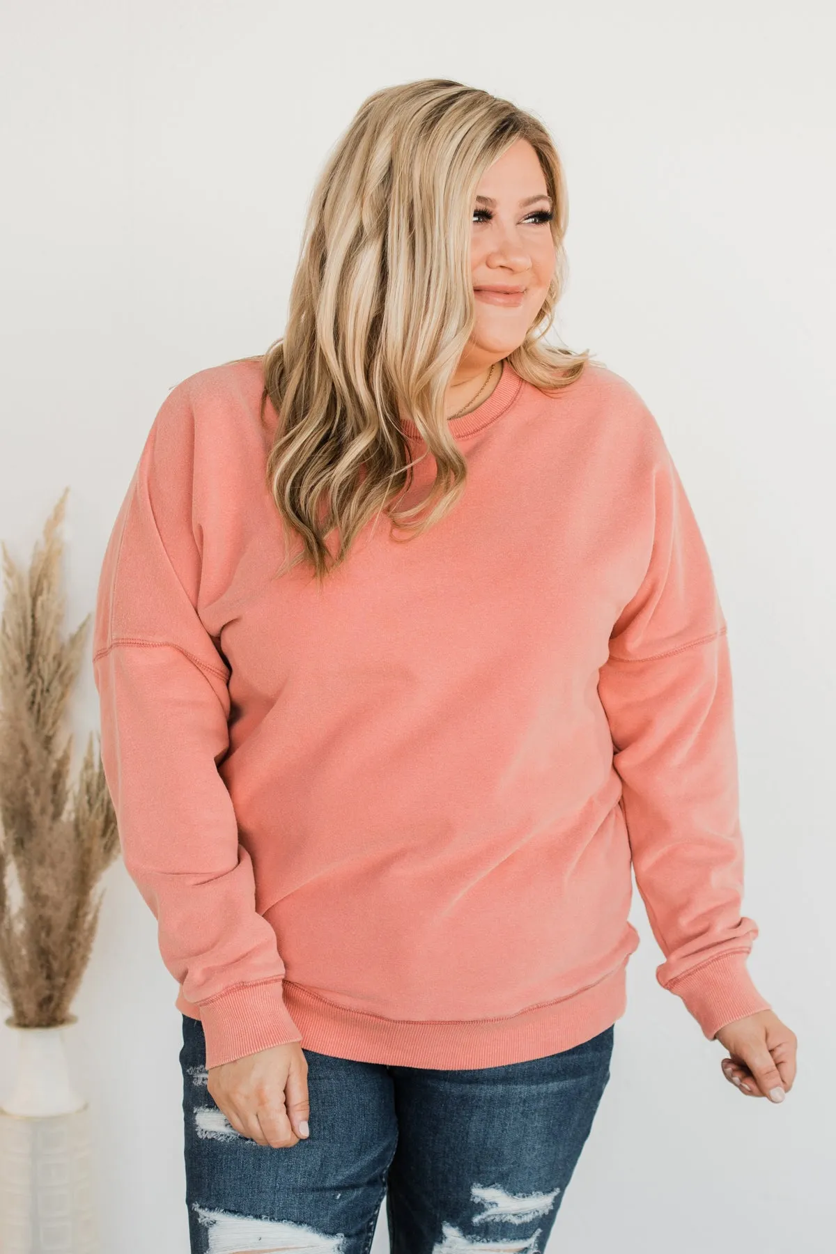 Pulse Basics Notice Me Crew Neck Pullover- Peach