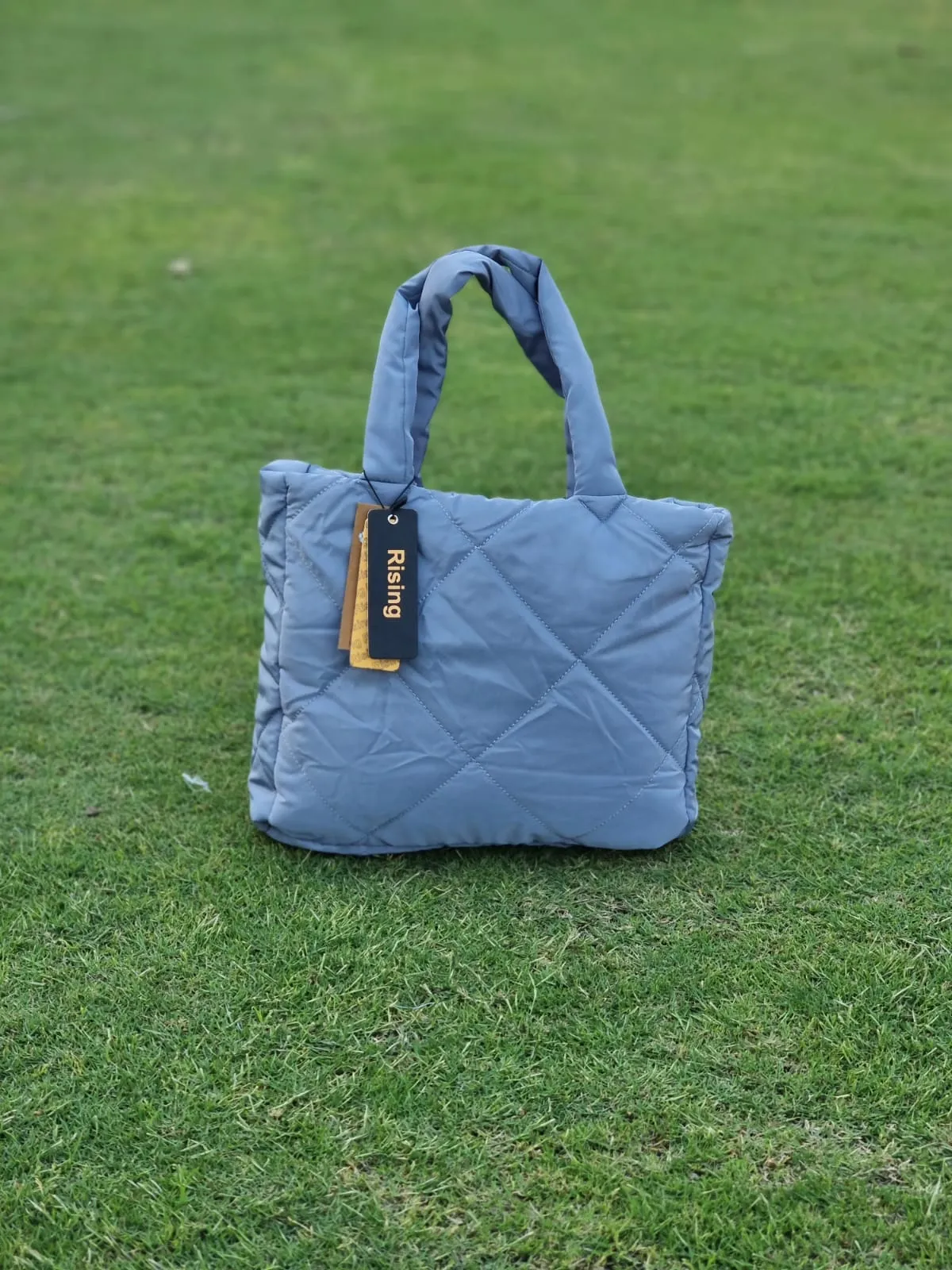 Quilted Tote Bag-Grey