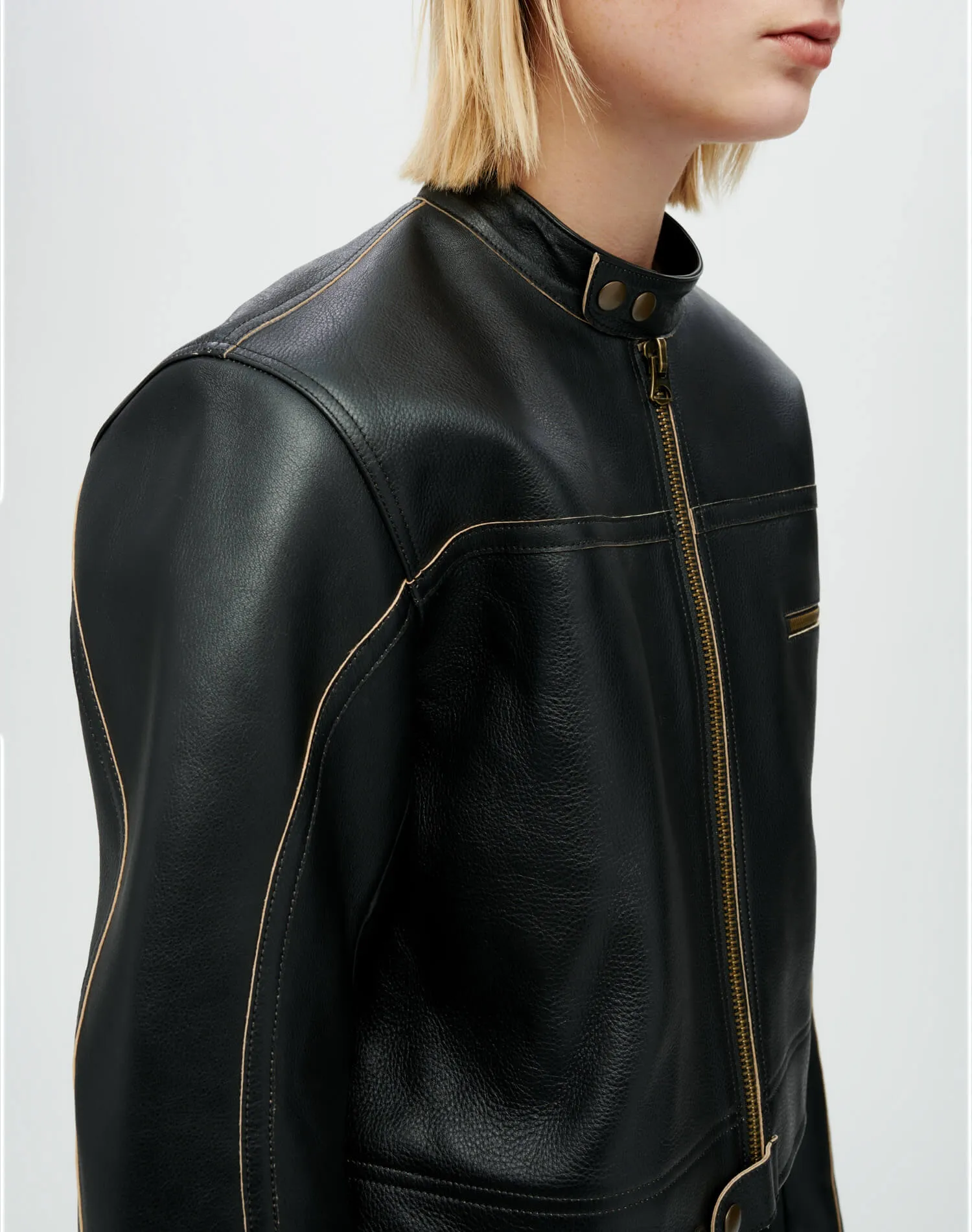 Racer Leather Jacket - Black Leather