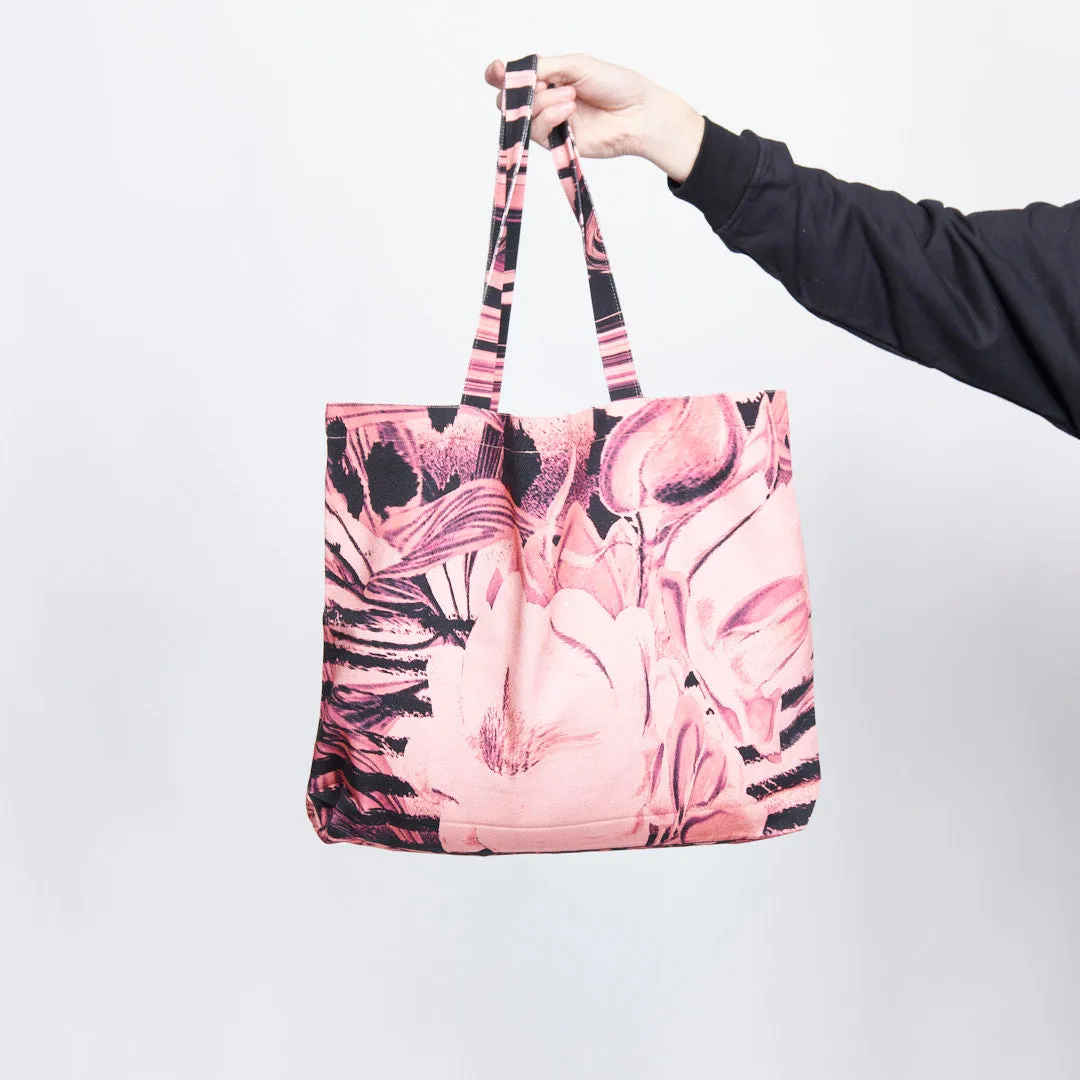 Rassvet - Flower Print Denim Tote Bag (Pink)