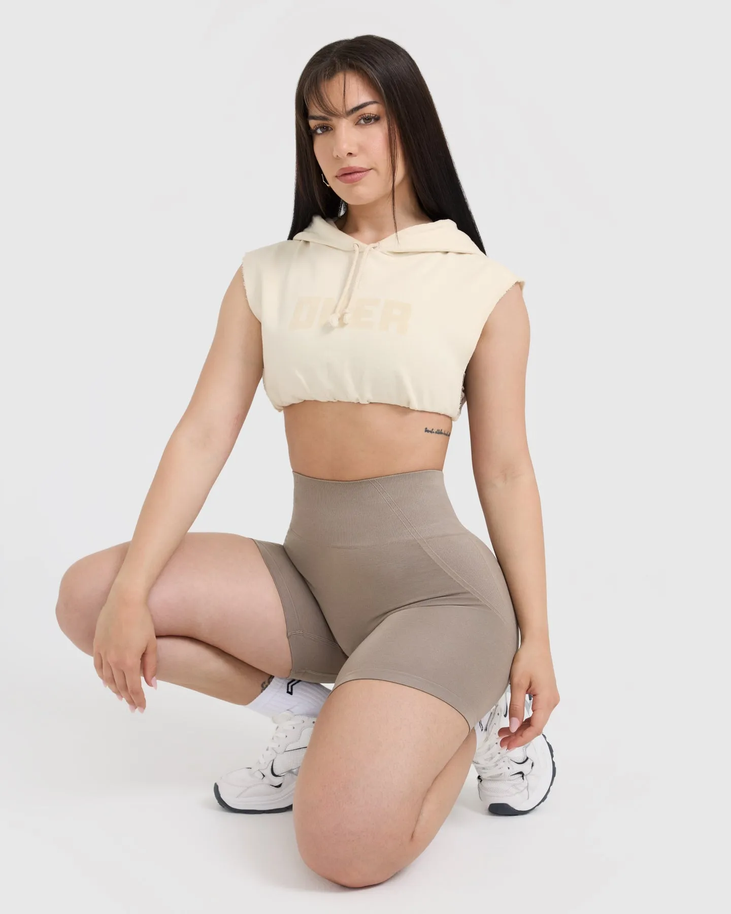 Raw Lounge Sleeveless Crop Hoodie | Off White