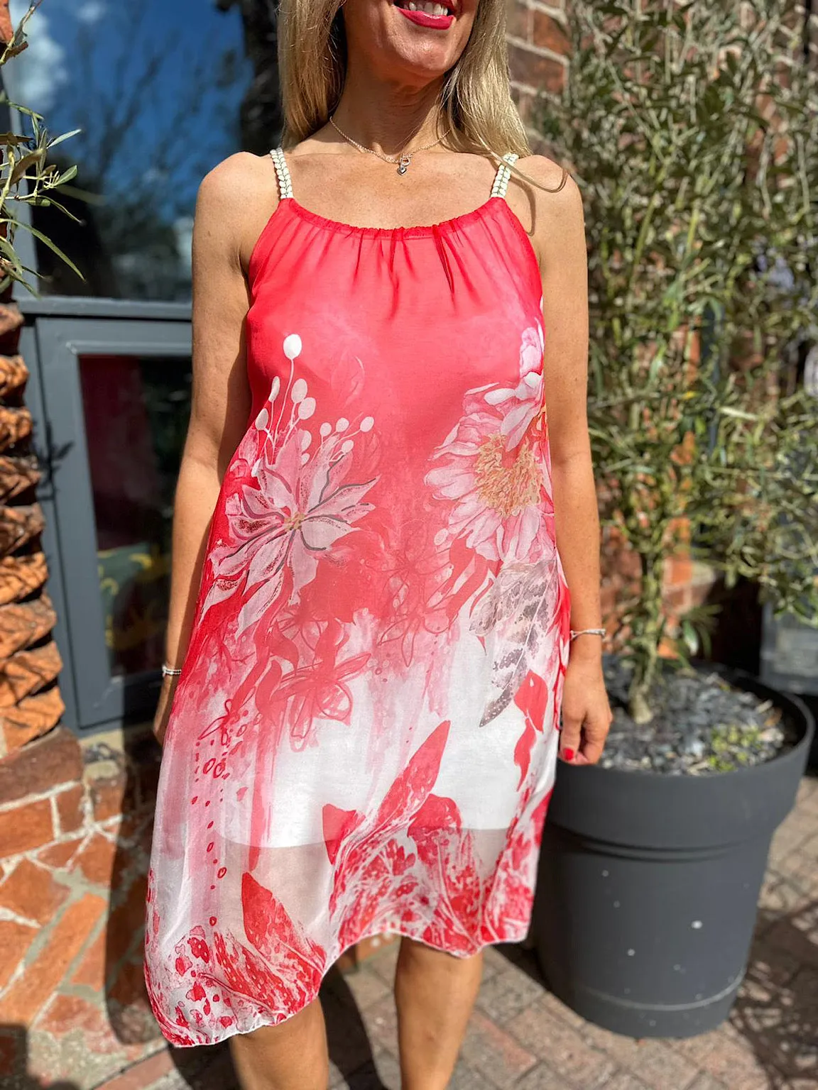 Red Floral Plait Flow Dress Maddison