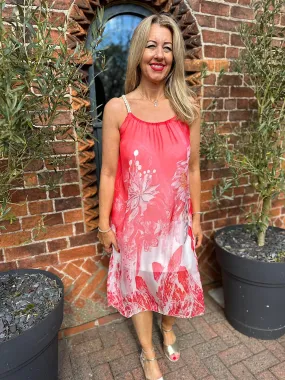 Red Floral Plait Flow Dress Maddison