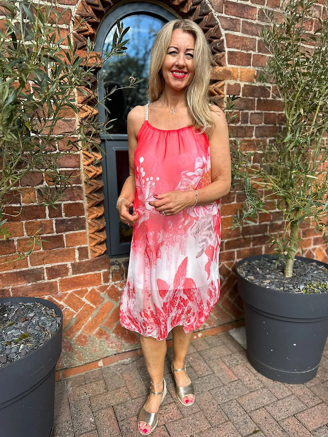 Red Floral Plait Flow Dress Maddison