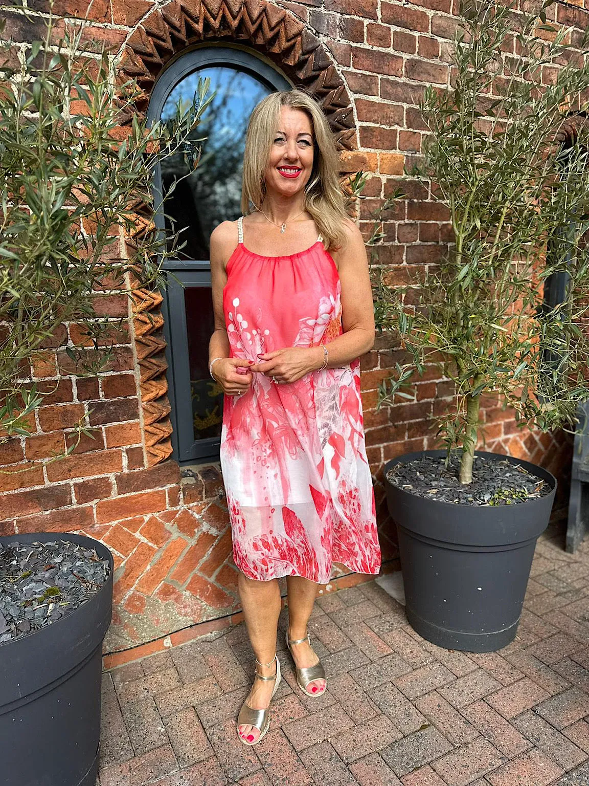 Red Floral Plait Flow Dress Maddison