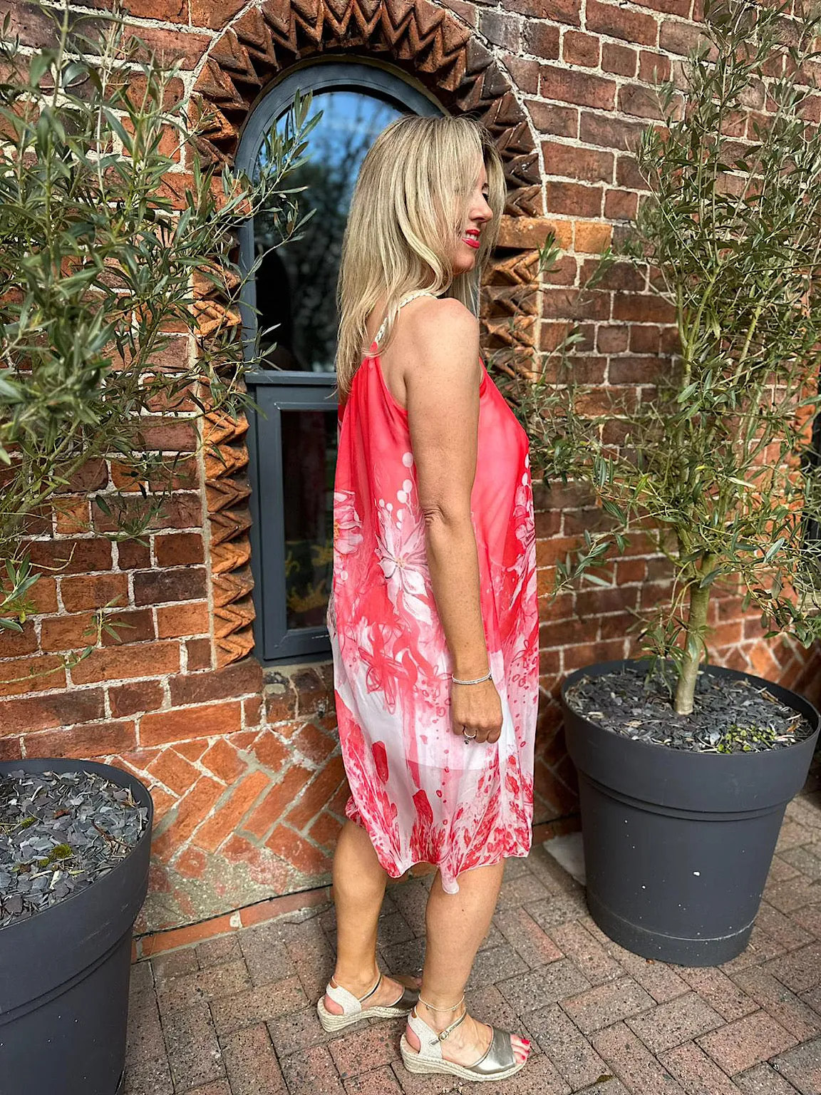 Red Floral Plait Flow Dress Maddison