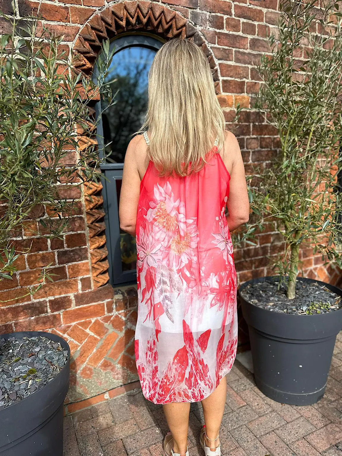 Red Floral Plait Flow Dress Maddison