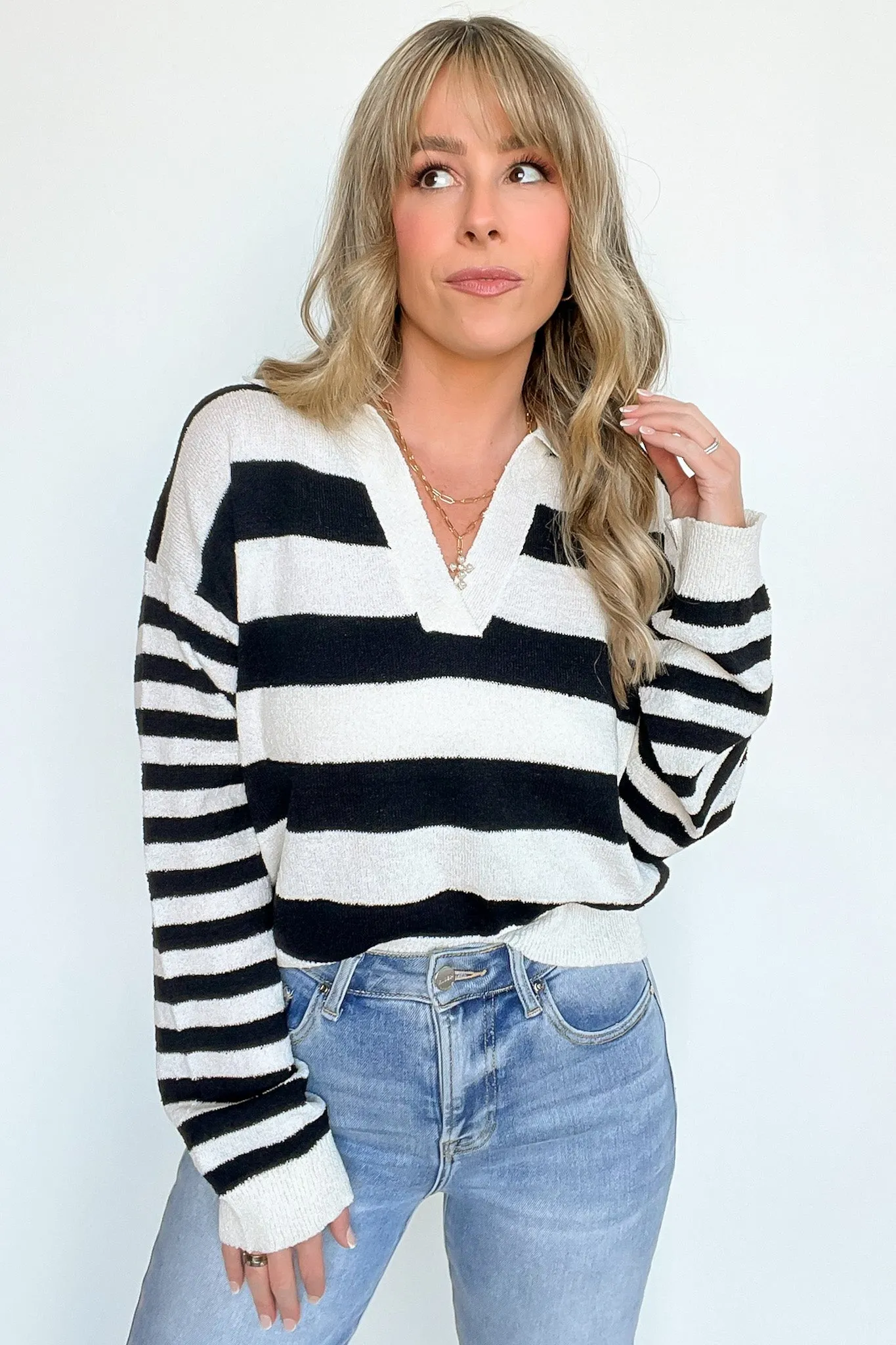 Rhianne Collared Drop Shoulder Knit Top - FINAL SALE