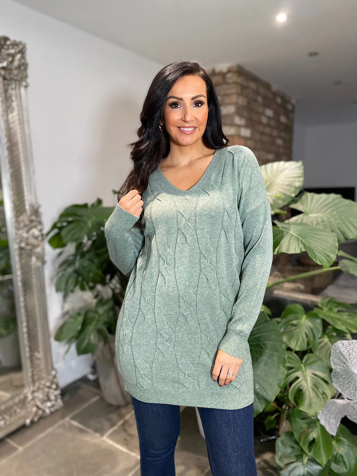 Sage V Neck Cable Knit Billie