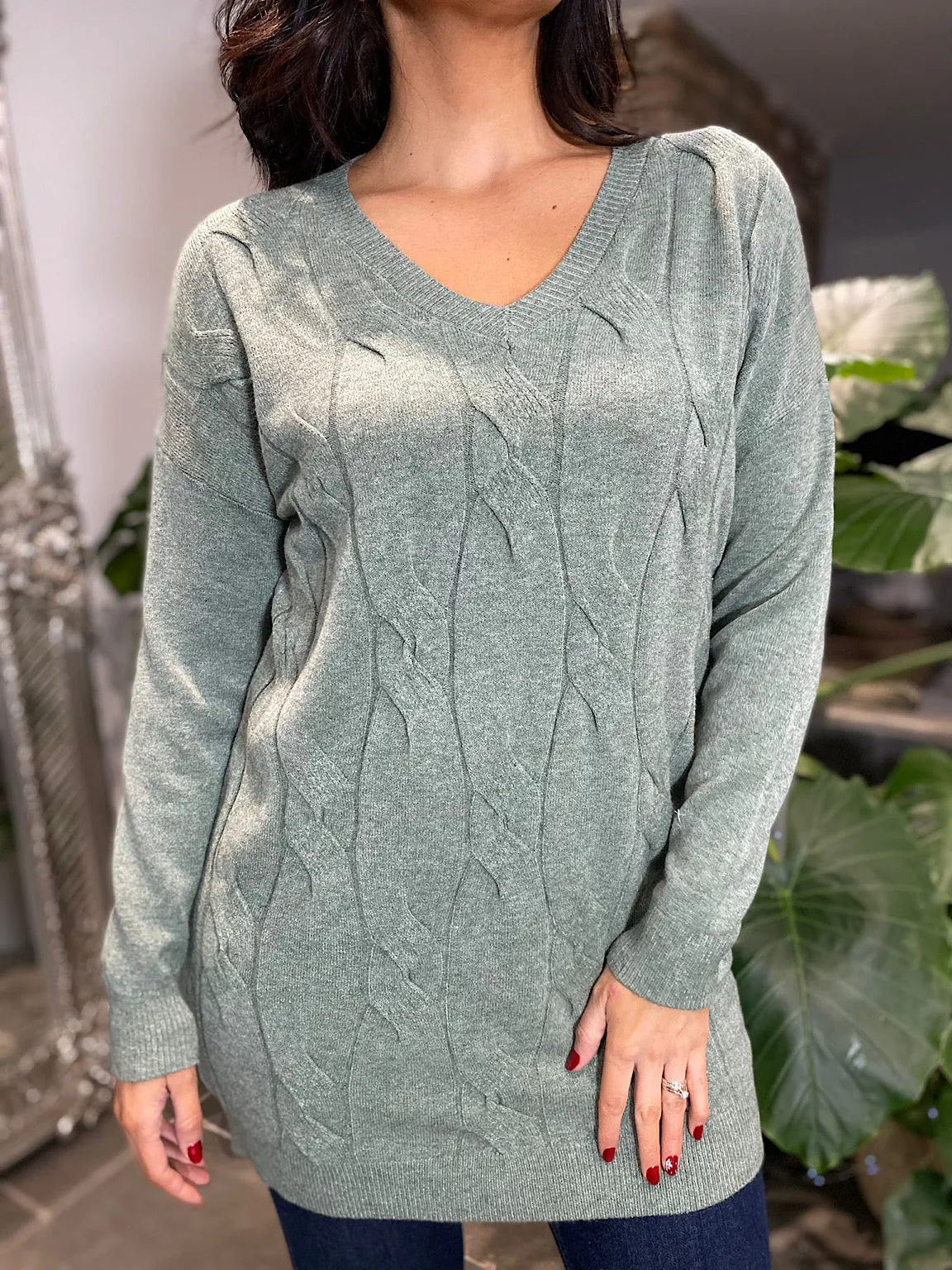 Sage V Neck Cable Knit Billie